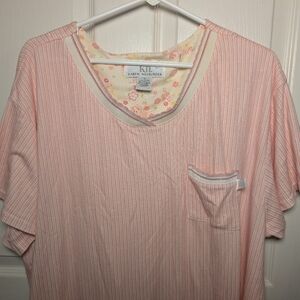 Karen Neuburger Nightgown Short Sleeve Knee Length Pink Striped 1X